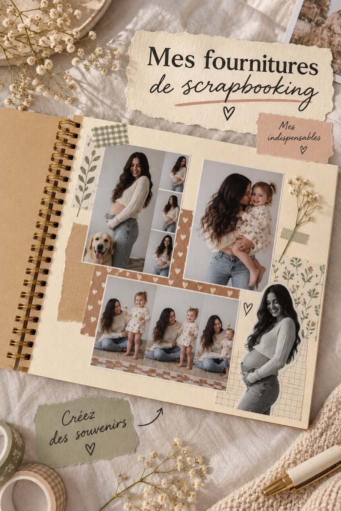 Une sélection de fournitures de scrapbooking colorées sur une table de travail.