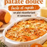 Gratin de patate douce sorti du four, doré et crémeux