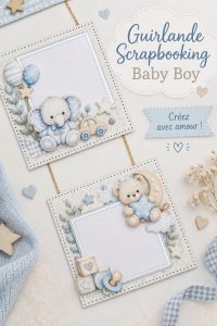 Guirlande scrapbook colorée pour un bébé garçon avec des motifs ludiques