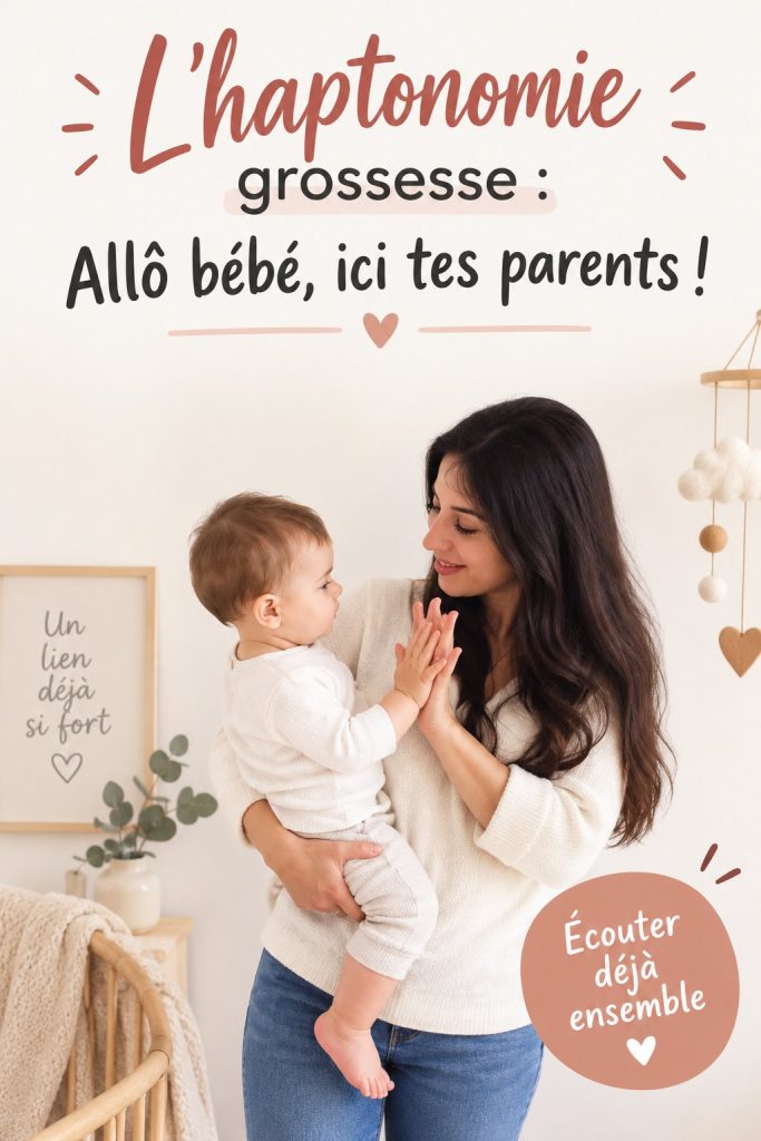 Femme enceinte pratiquant l'haptonomie avec un sourire bienveillant.