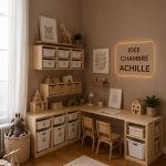 Chambre Achille avec des touches de bleu et de blanc, décorée avec des éléments inspirants.