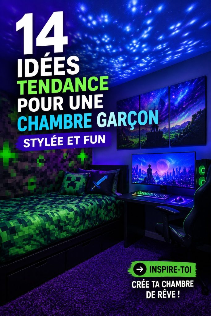 Chambre de garçon moderne avec décor créatif et coloré.