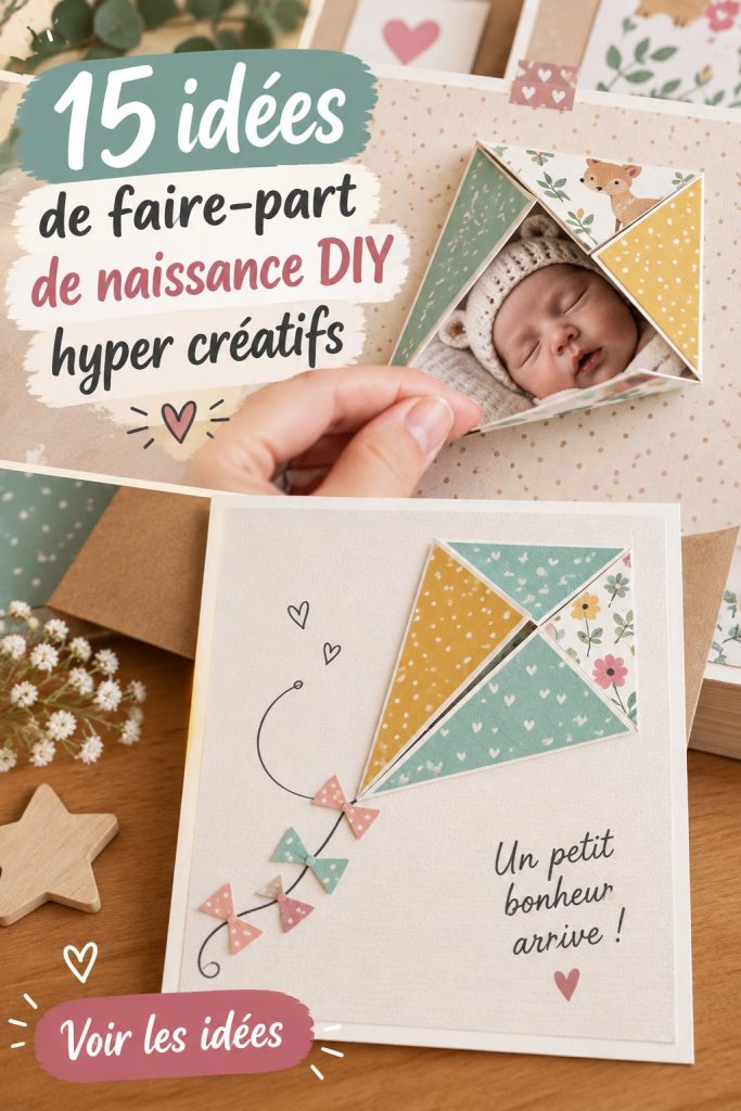 Exemple de faire-part de naissance DIY créatif avec des illustrations colorées