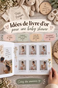 Un livre d'or personnalisé pour une baby shower avec des photos et des messages de vœux.