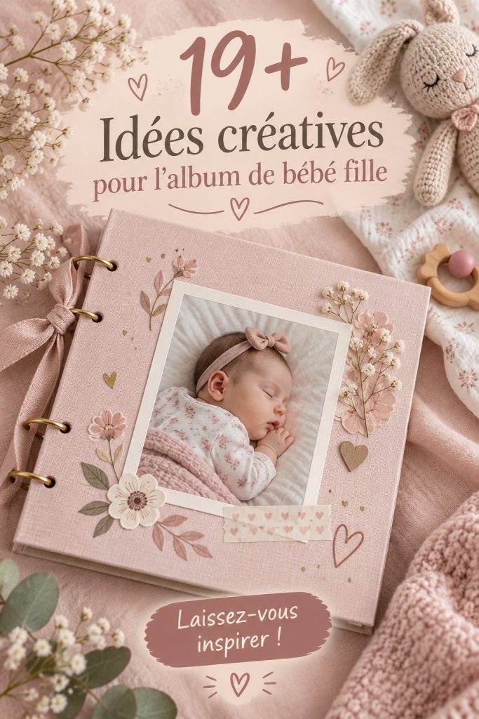 Un joli scrapbook personnalisé pour une petite fille avec des anges et des fleurs.
