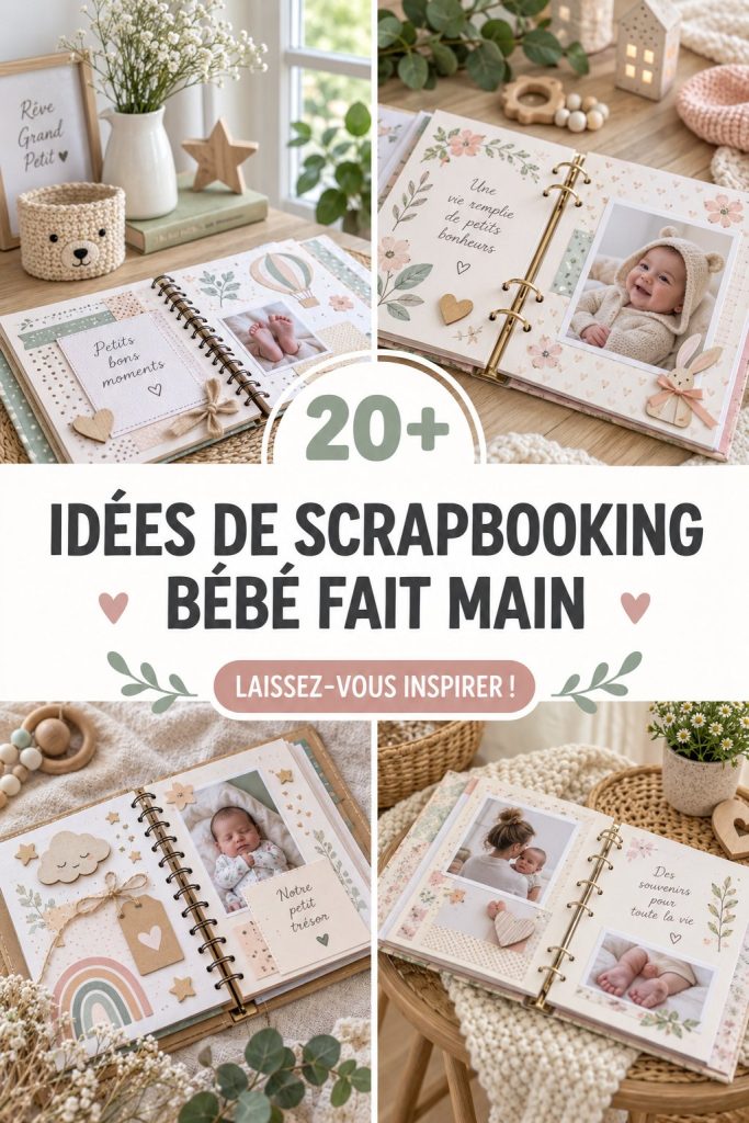 Un scrapbook de bébé décoré avec des photos et des embellissements colorés