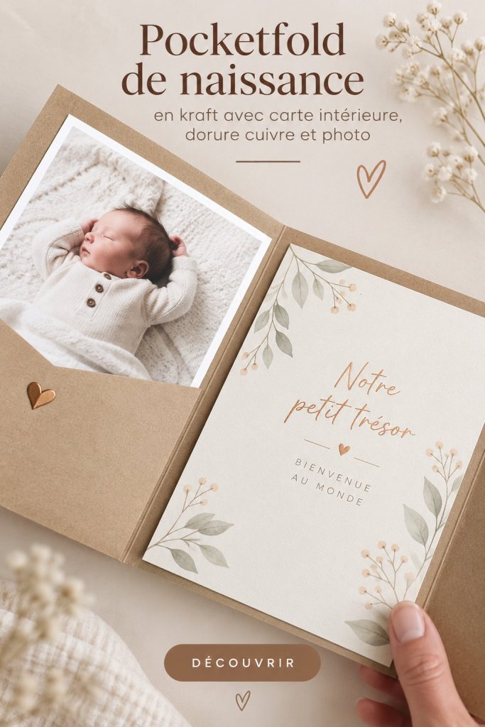 Invitation de naissance en kraft avec des éléments en cuivre