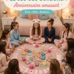 Jeu du candy bar avec divers bonbons colorés pour une fête d'anniversaire amusante.