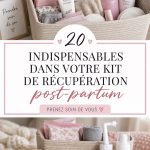 Des produits essentiels pour le kit de récupération postpartum sur une table