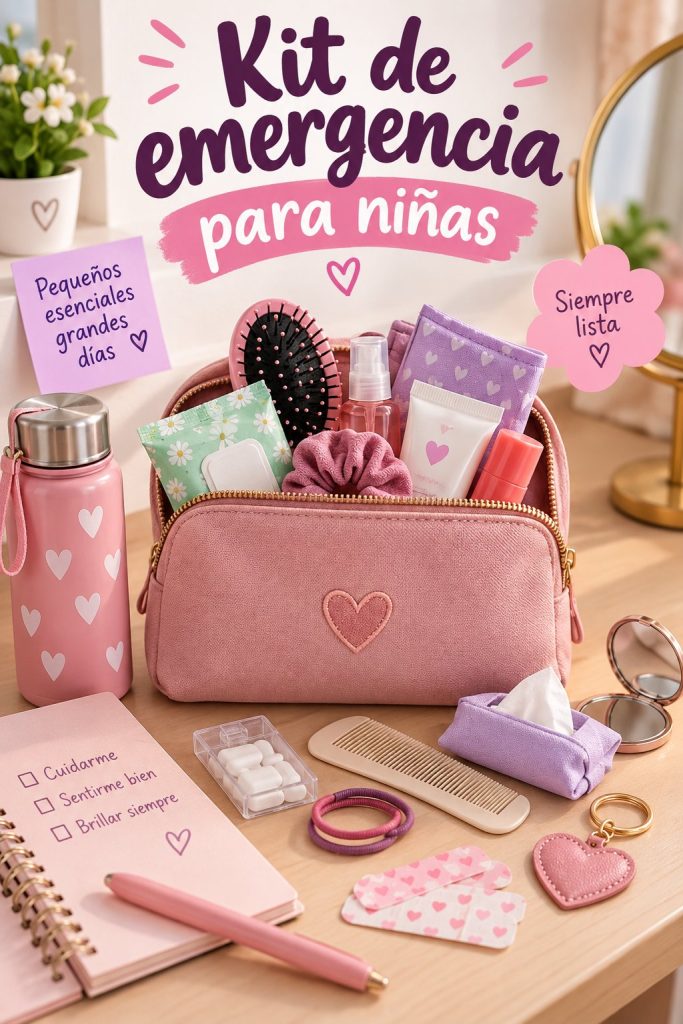 Un joli kit de secours pour fille avec des articles colorés et pratiques