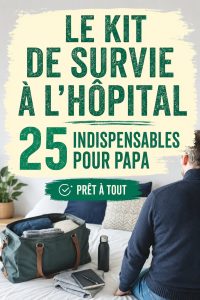 Un kit de survie réalisé pour accompagner un père à l'hôpital, avec divers éléments de confort.