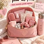Trousse de secours stylée contenant des produits essentiels pour filles et mamans actives.