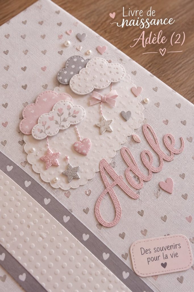 Livre de naissance Adèle ouvert avec des pages colorées