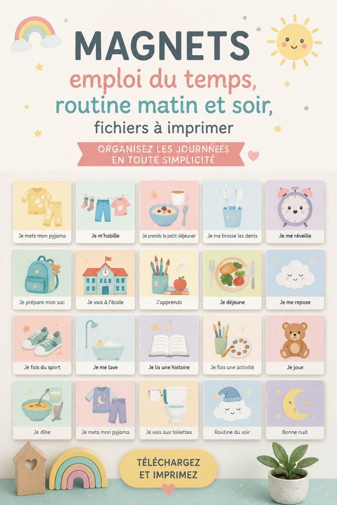 Exemple de magnets à imprimer pour organiser les routines familiales