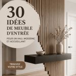 Meubles modernes dans un hall d'entrée accueillant avec des couleurs chaleureuses.