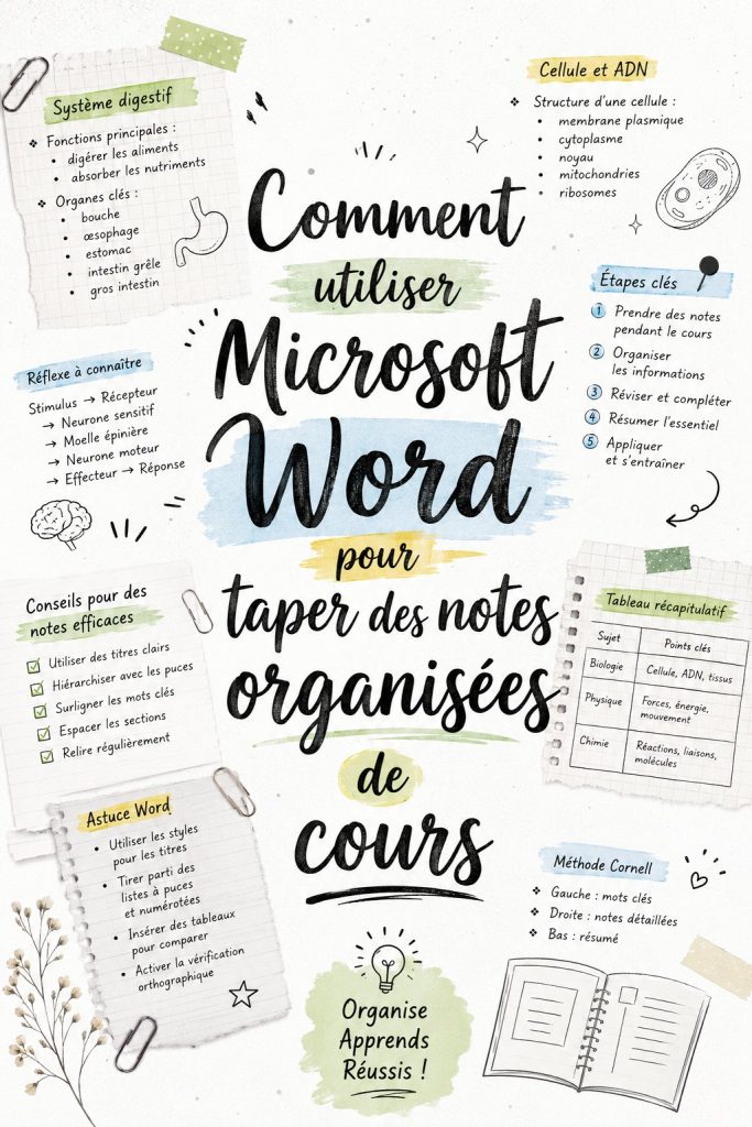 Étudiant utilisant Microsoft Word pour organiser ses notes