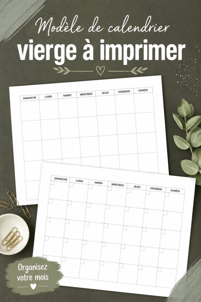 Modèle de calendrier vierge à imprimer pour une meilleure organisation familiale.