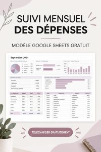 Capture d'écran d'un modèle de suivi de dépenses dans Google Sheets.