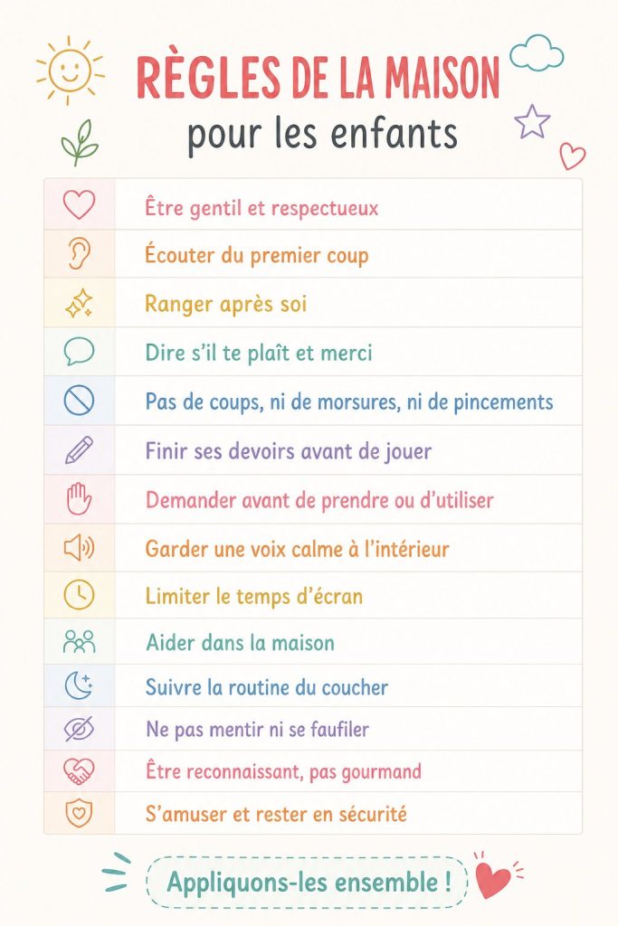 Modèle de règles de maison colorées pour enfants, ludique et engageant