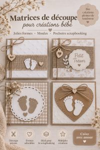 Moules en métal pour le scrapbooking exposés sur une table créative.