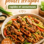 Nouilles au poulet teriyaki savoureuses dans une lunchbox enfant de couleur