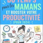 Une maman heureuse organisant son temps entre les tâches familiales et son développement personnel.