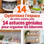 Cuisine organisée avec des biberons bien rangés dans un porte-biberons.