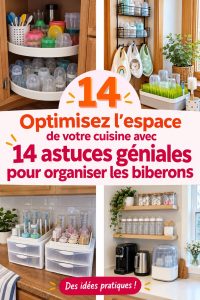 Cuisine organisée avec des biberons bien rangés dans un porte-biberons.