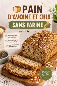 Pain d'avoine et chia sans farine présenté avec des couleurs vives