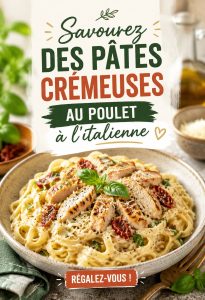 Pâtes crémeuses au poulet sur une assiette avec une garniture de parmesan