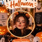 Une photo de profil d'Halloween avec un maquillage créatif et des accessoires festifs.