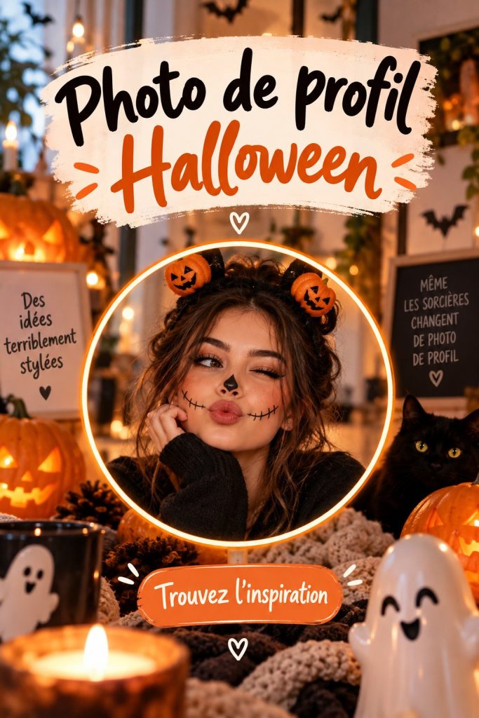 Une photo de profil d'Halloween avec un maquillage créatif et des accessoires festifs.