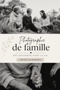 Photo d'une famille intergénérationnelle réunie pour une séance photo en extérieur.