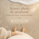 Séance photo de maternité sur la plage avec une femme enceinte en robe fluide