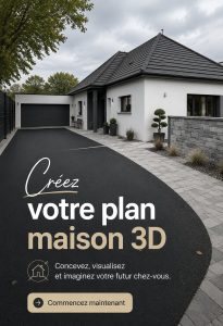 Plan maison en 3D affichant des murs et pièces