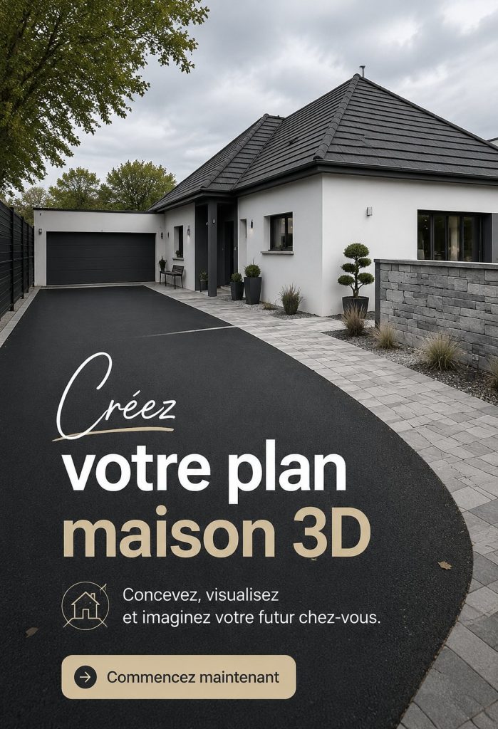 Plan maison en 3D affichant des murs et pièces