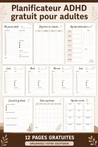 Un planificateur ADHD gratuit à imprimer, sur un bureau avec des fournitures scolaires.