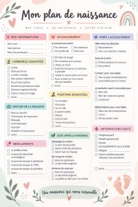 Planificateur de naissance avec des illustrations douces sur un fond pastel