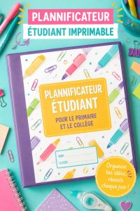 Exemple d'un planner étudiant imprimable coloré et bien organisé.