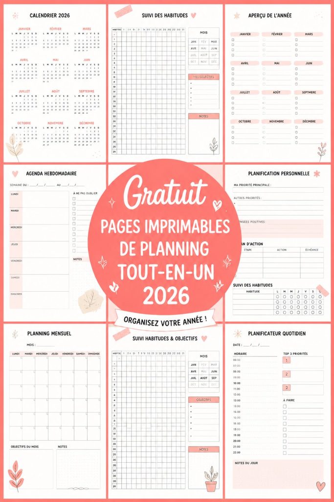 Un planner 2026 gratuit à imprimer pour l'organisation étudiante.