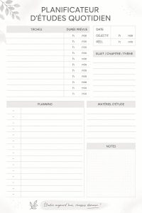 Un planner d'études ouvert avec des notes organisées et des encadrés colorés