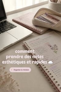 Prise de notes esthétiques sur un bureau avec des fournitures colorées