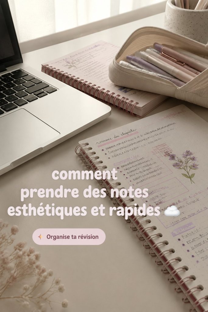 Prise de notes esthétiques sur un bureau avec des fournitures colorées