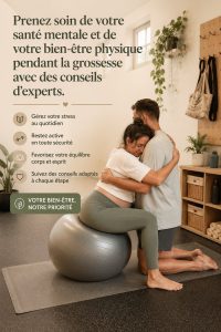 Femme enceinte méditant dans un cadre apaisant, symbole de bien-être durant la grossesse.