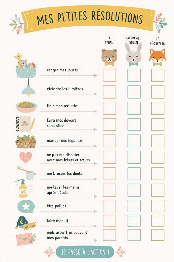 Exemples de printables colorés pour l'organisation familiale.