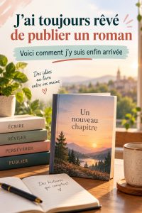 Couverture du premier roman publié, symbolisant l'accomplissement d'un rêve d'écrivain.