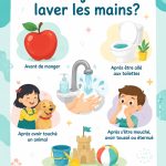 Illustration d'une mère montrant à son enfant comment se laver les mains correctement.