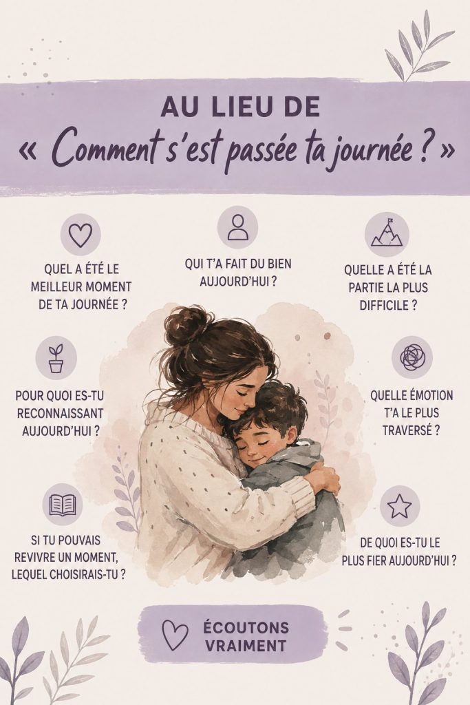Famille engagée dans une conversation chaleureuse autour de la table