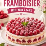 Un framboisier maison décoré de framboises fraîches sur un plat en bois