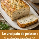 Une miche de pain de poisson dorée et savoureuse sur une table familiale.